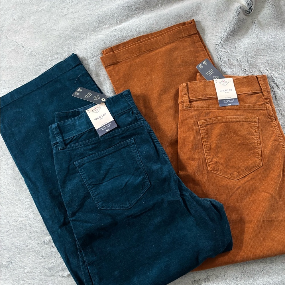 Bundle - St. John’s Bay Women’s 14 Corduroy Pants in Teal and Rust - Wide Leg